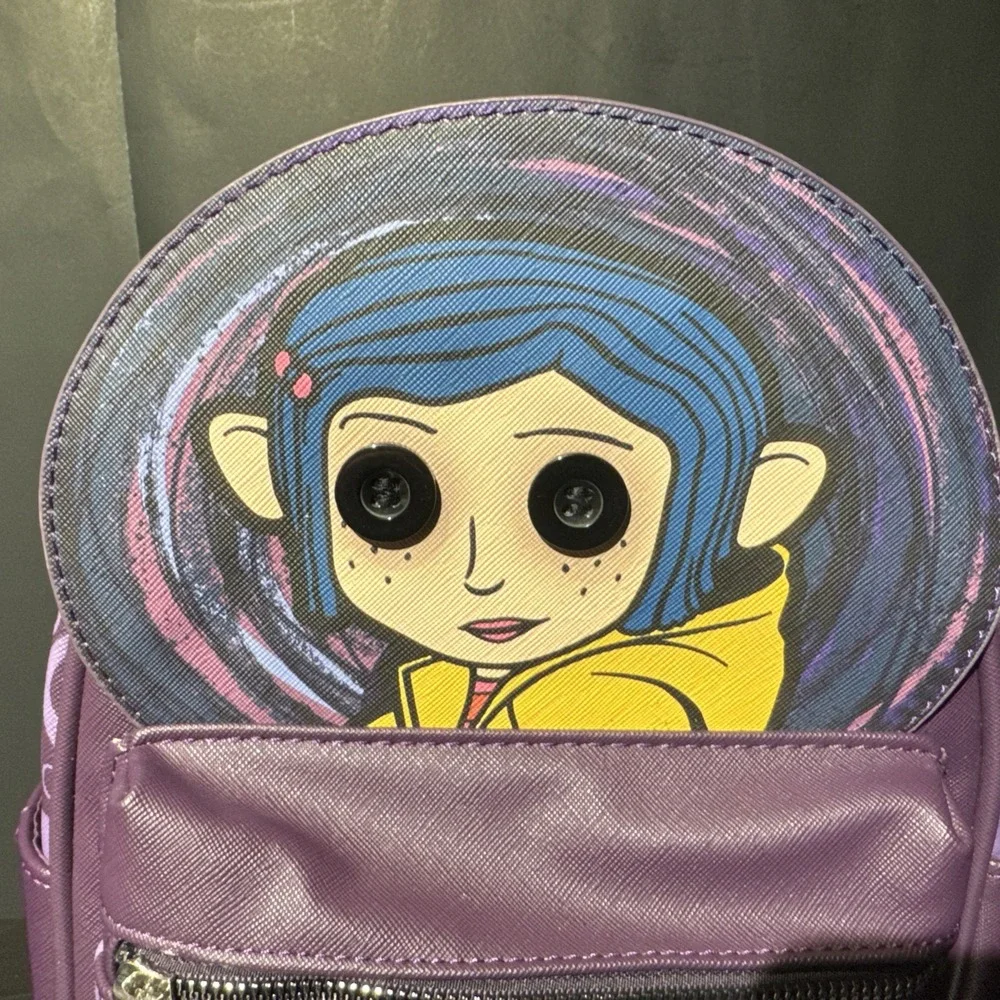 Bioworld Coraline Button Eye Face Purple Mini Backpack - Excellent Condition‎